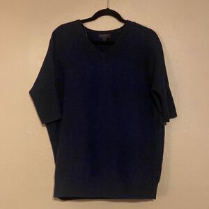 Cashmere Saks Fifth Ave Black label V neck Sweater Navy Small
